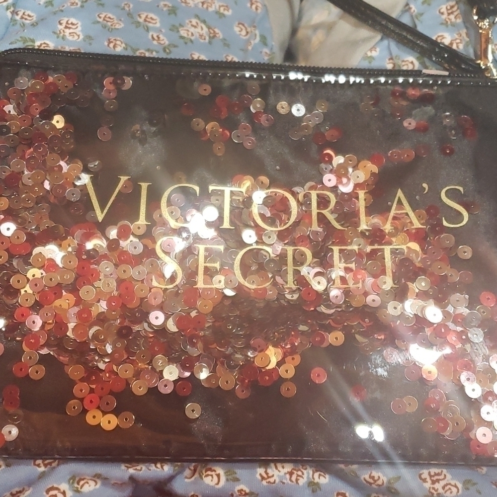 𝅺VICTORIA'S secret cosmetic bag sequins EUC